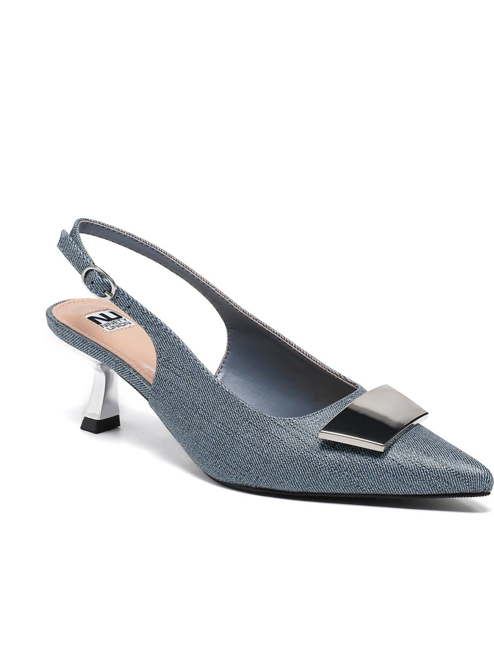 Size 6 To 12  Denim Blue Sandal  Slingback PointedToe Pump Comfy Kitten 2" Heels